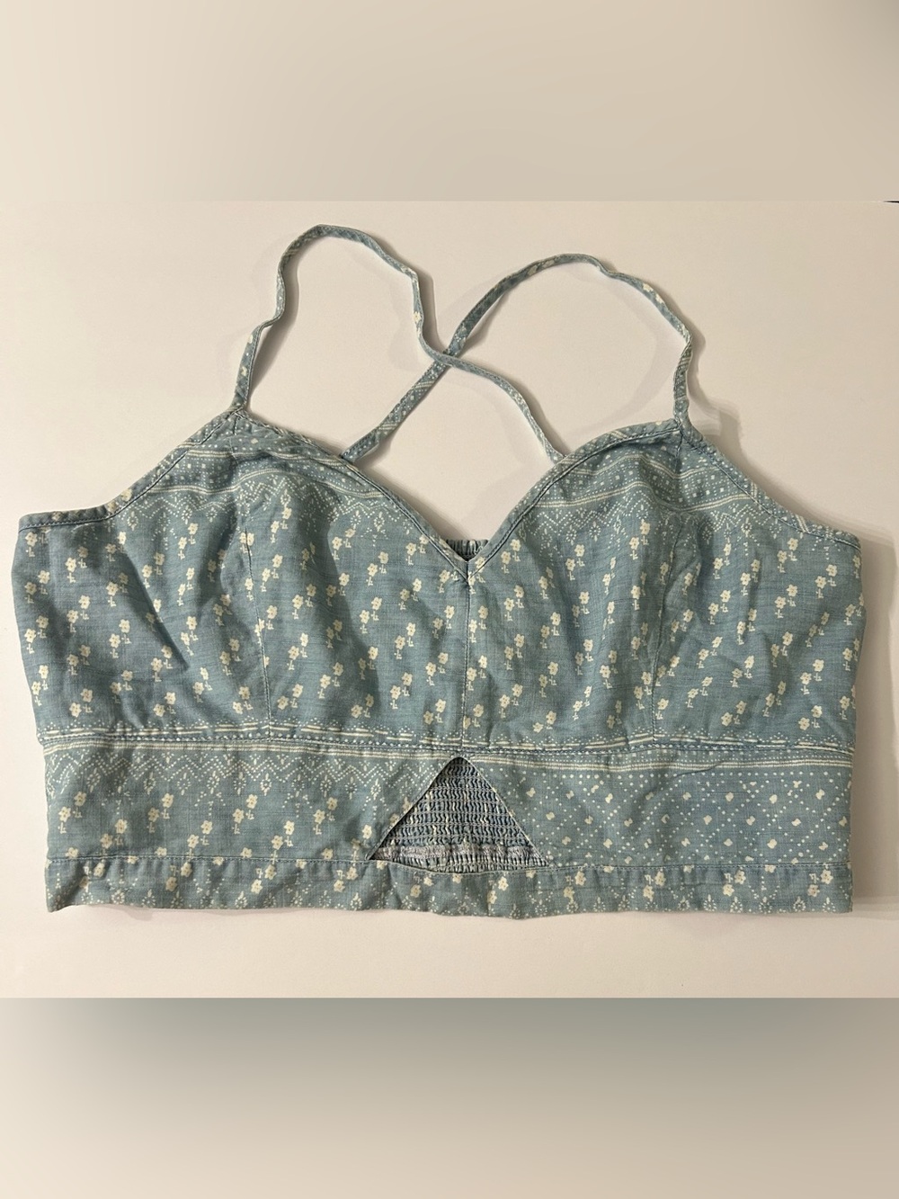 Blue Floral Smocked Crop Cami
